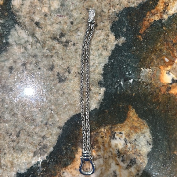 heavy 925 double strand wheat link chain bracelet diamond embellished clasp 7.5 - Picture 4 of 5